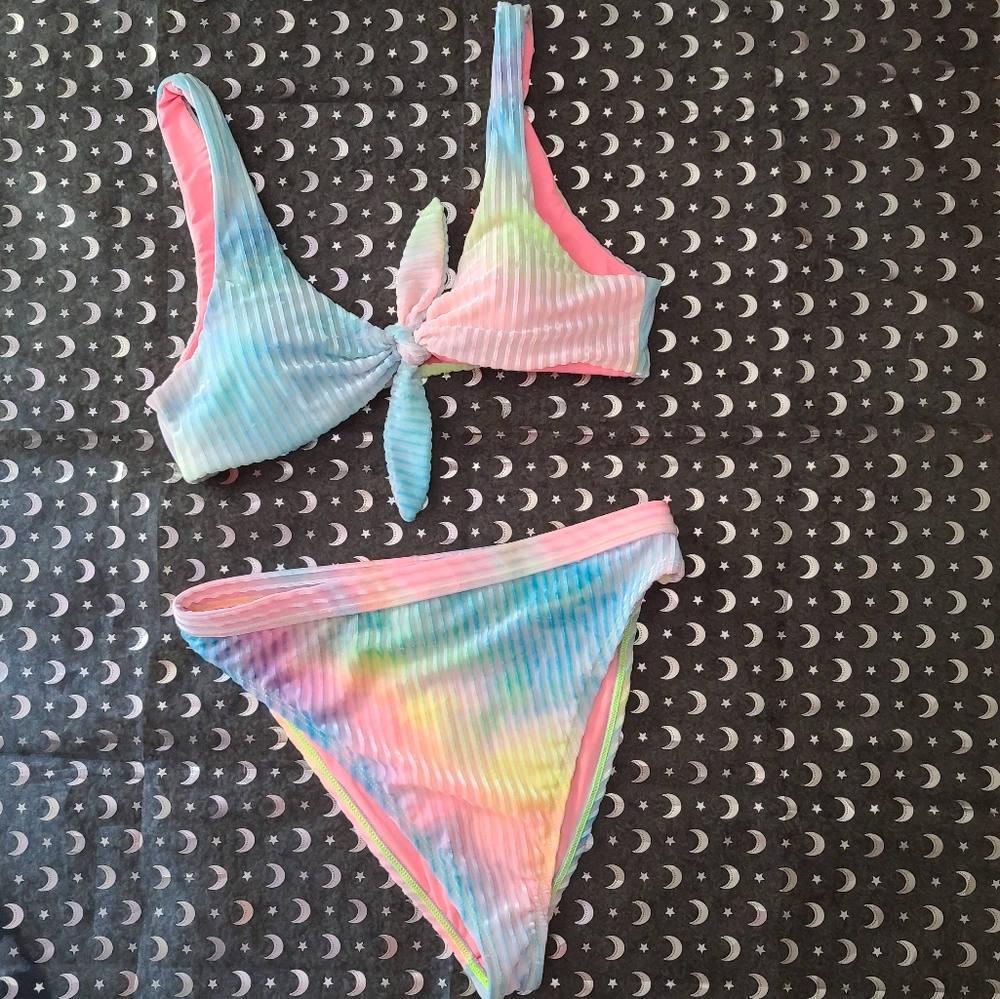 🍬Cotton Candy tie dyed velvet high waist bikini🍬